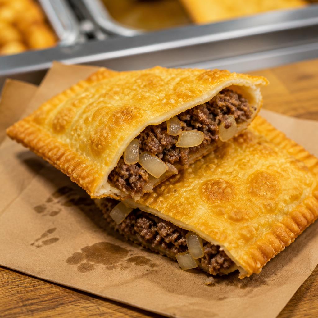 Pastel tradicional de Carne com ovo mostrando o recheio